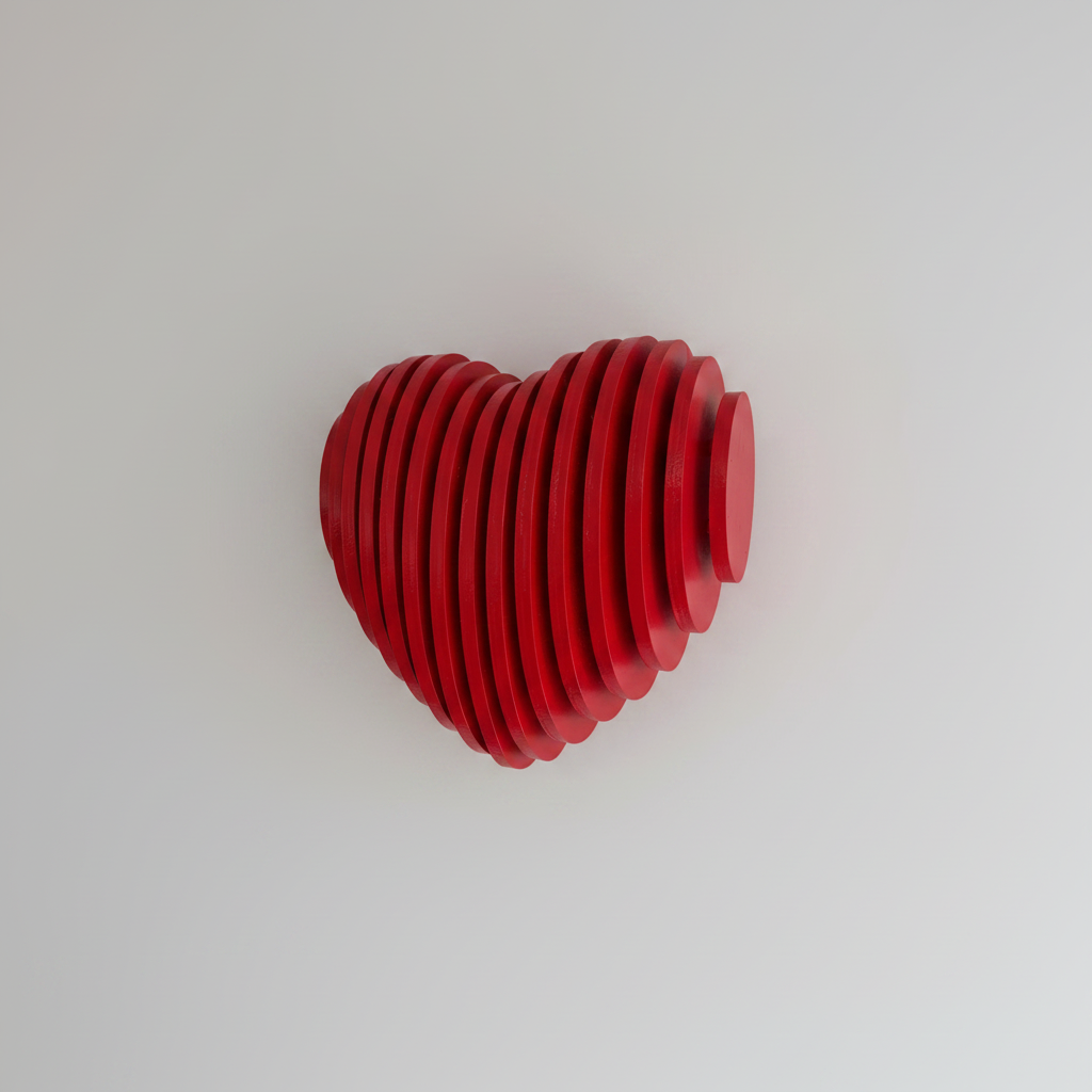 Sculpture Murale en Bois en forme de cœur paramétrique, en bois rouge, ajoutant une touche artistique au décor.